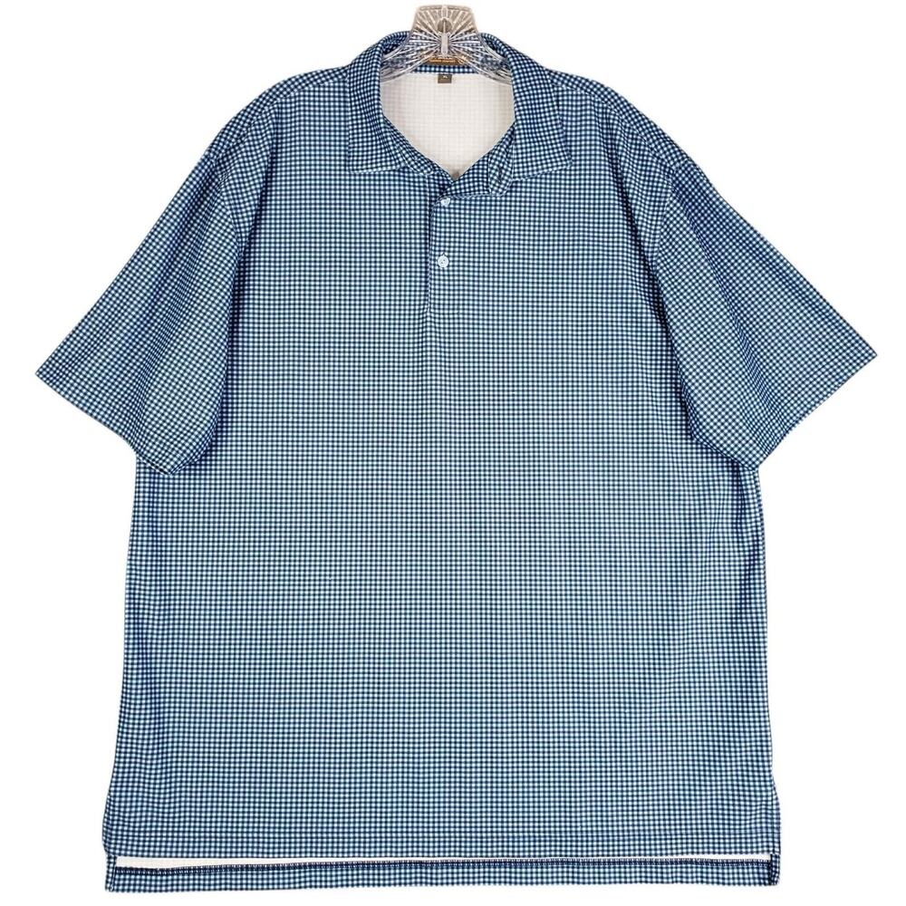Peter Millar Shirt Summer Comfort Golf Polo Men's XL Blue Gingham SS - Picture 2 of 8